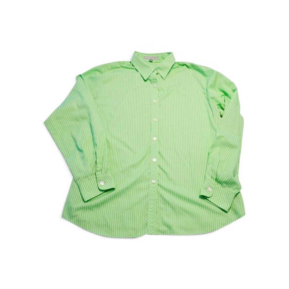 Foxcroft Shirt Womens 12 Green Striped Wrinkle Free Shaped Fit Button Down